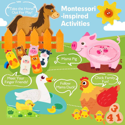 Toddlers Montessori Toys Busy Board Farm Animal Scene Storytelling Activity Toy Quiet Book Felt Activity Educational Sensory Toy