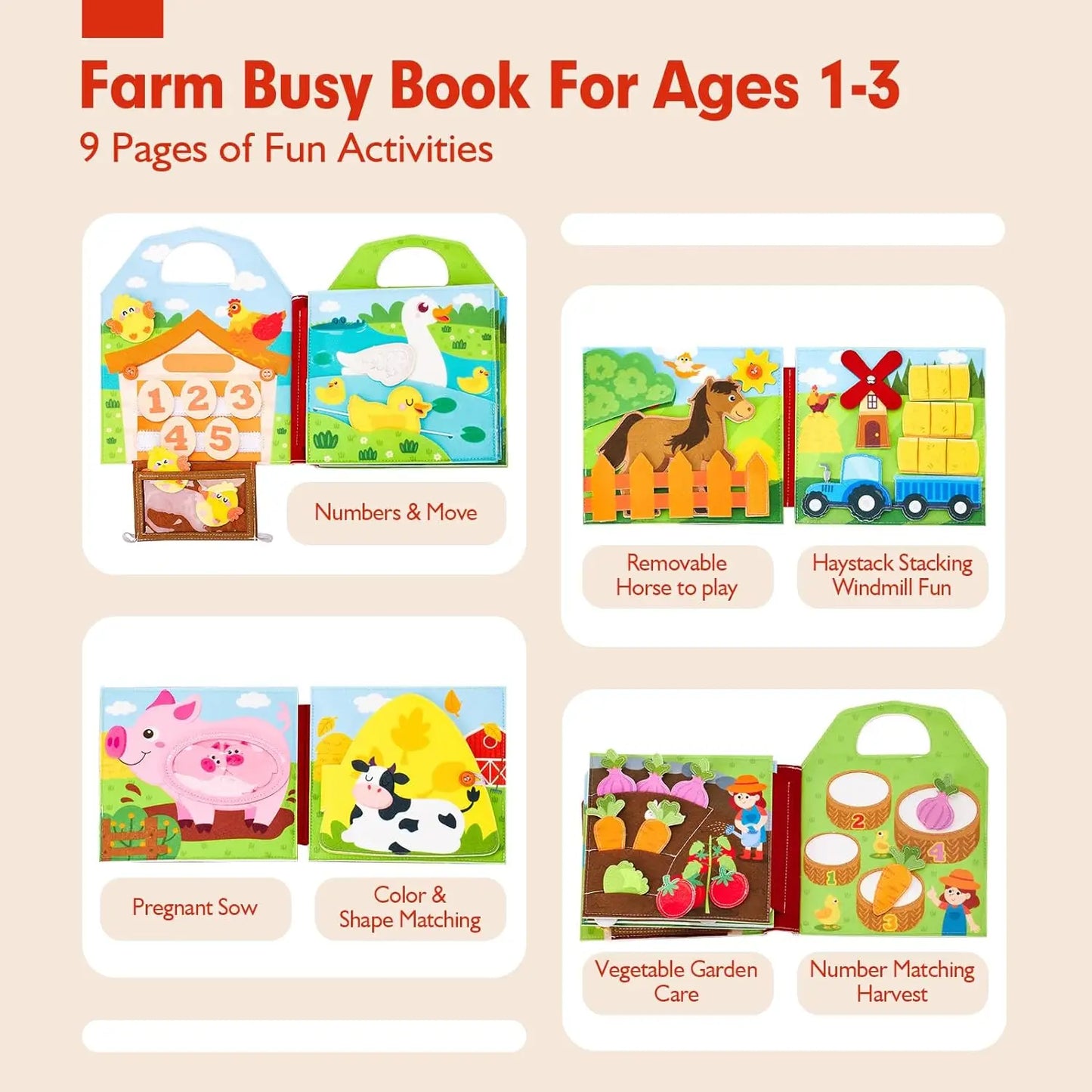Toddlers Montessori Toys Busy Board Farm Animal Scene Storytelling Activity Toy Quiet Book Felt Activity Educational Sensory Toy